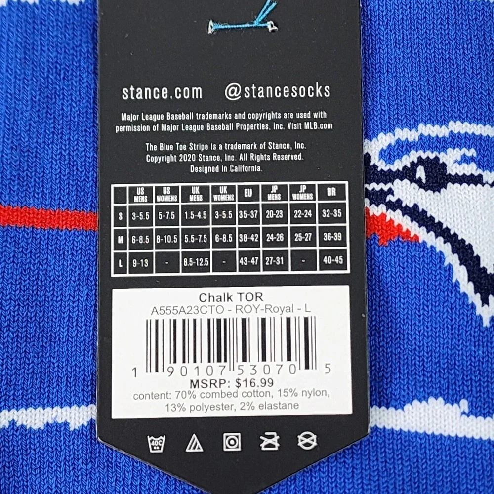 Lot Of 2 Toronto Blue Jays Chalk Crew Socks Mens L 9-13 Black/Blue Stance Casual